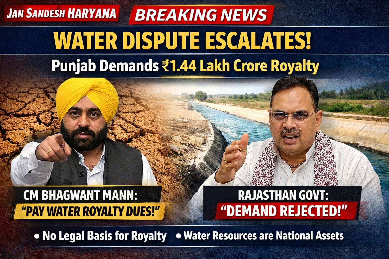 पंजाब-राजस्थान जल विवाद: ₹1.44 लाख करोड़ की रॉयल्टी मांग से बढ़ा टकराव